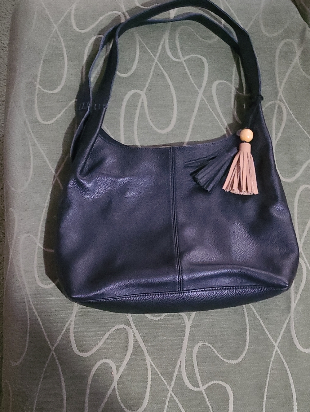 The Sak Navy Leather Hobo with Beige Tassel
